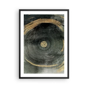 Plakat w czarnej ramie - Abstrakcyjne słoje drewna w złoto-czarnej tonacji - 50x70cm - Zmiana i trwanie - Nowoczesna dekoracja ścienna do salonu i sypialni ARTTOR
