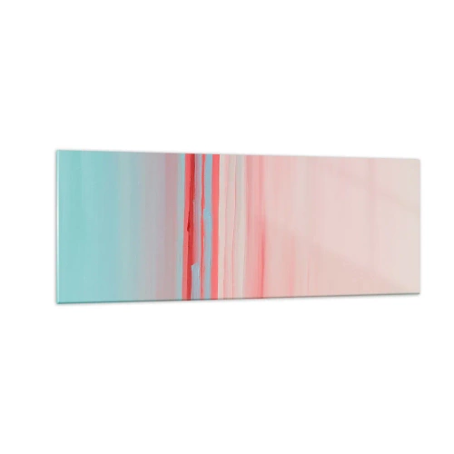 Obraz na szkle - Pastelowe linie w odcieniach różu i błękitu w minimalistycznej kompozycji - 140x50cm - Abstrakcja o świcie - Nowoczesna dekoracja ścienna do salonu i sypialni ARTTOR