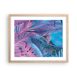Plakat w ramie jasny dąb - Tropiki w różu i błękicie - 50x40 cm