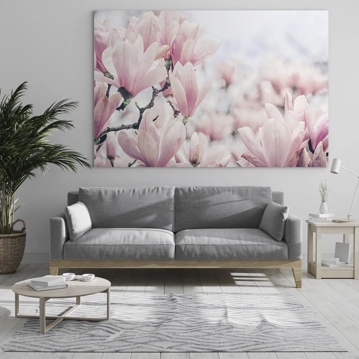 Obraz na szkle - Delikatne różowe magnolie na jasnym tle - 70x50cm - Ideał subtelności - Nowoczesna dekoracja ścienna do salonu i sypialni ARTTOR