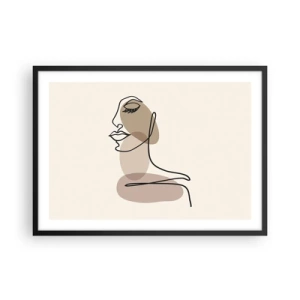 Plakat w czarnej ramie - Kobiecy profil w minimalistycznym stylu line art - 70x50cm - Pewna linia piękna - Nowoczesna dekoracja ścienna do salonu i sypialni ARTTOR