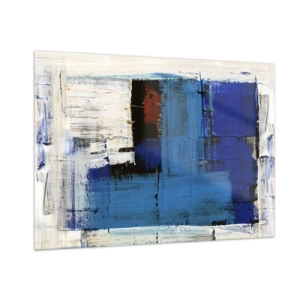 Obraz na szkle - Abstrakcyjna kompozycja z dominującym błękitem - 100x70cm - Sekret błękitu - Nowoczesna dekoracja ścienna do salonu, kuchni i sypialni ARTTOR