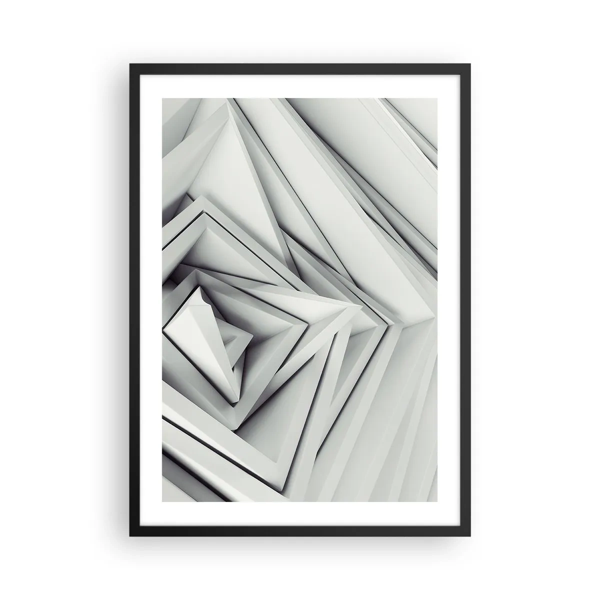 Plakat w czarnej ramie - Abstrakcyjna kompozycja geometrycznych trójkątów w 3D - 50x70cm - Ostrych kątów pąkowie - Nowoczesna dekoracja ścienna do salonu i sypialni ARTTOR