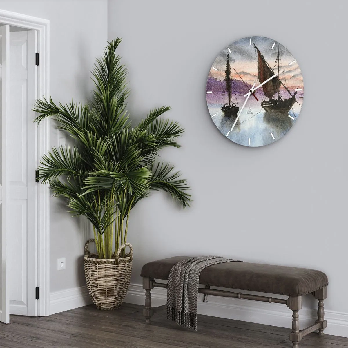 Zegar ścienny - Wieczór w porcie - 30x30 cm