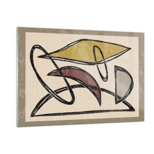 Obraz na szkle - Geometryczna abstrakcja w żółci i czerwieni - 120x80cm - Piony i poziomy - Nowoczesna dekoracja ścienna do salonu, kuchni i sypialni ARTTOR