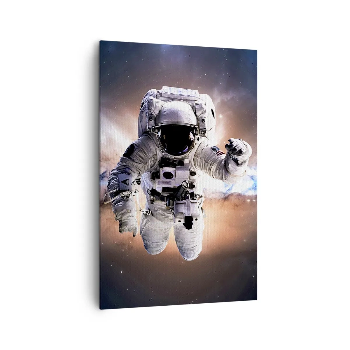 Obraz na płótnie - Astronauta w przestrzeni kosmicznej - 80x120cm - Pozdrowienia z kosmosu - Nowoczesna dekoracja ścienna do salonu i sypialni ARTTOR