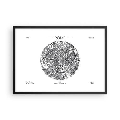 Plakat w czarnej ramie - Mapa Rzymu w minimalistycznym, czarno-białym stylu - 70x50cm - Anatomia Rzymu - Nowoczesna dekoracja ścienna do salonu i sypialni ARTTOR