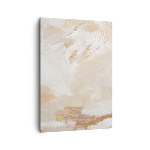 Obraz na płótnie - Delikatna abstrakcja w pastelowych odcieniach beżu i bieli ze złotymi akcentami - 50x70cm - Pastelowa kompozycja - Nowoczesna dekoracja ścienna do salonu, kuchni i sypialni ARTTOR
