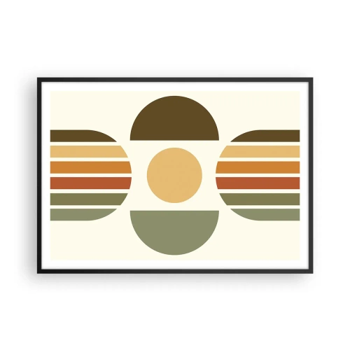Plakat w czarnej ramie - Geometryczna kompozycja z półokręgami i paskami w odcieniach ziemi - 100x70cm - W kolorach ziemi - Nowoczesna dekoracja ścienna do salonu i sypialni ARTTOR
