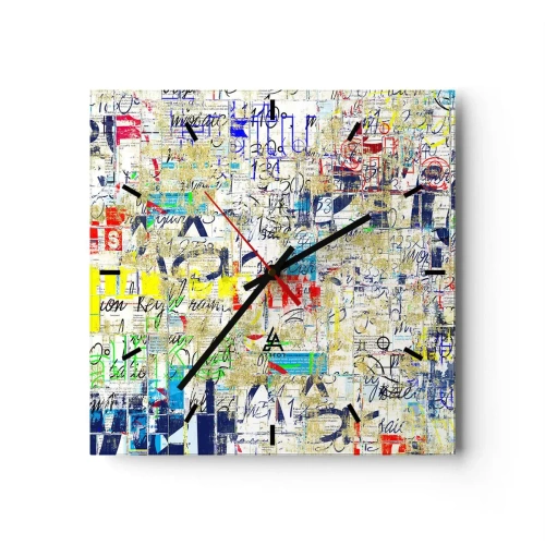 Zegar ścienny - Abstrakcyjne graffiti z kolorowymi napisami i wzorami - 30x30cm - Po prostu cieszy oczy - Nowoczesna dekoracja ścienna do salonu i sypialni ARTTOR