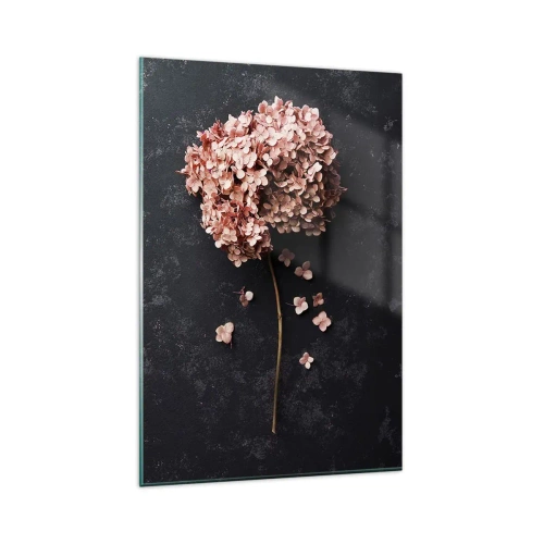 Obraz na szkle - Delikatny kwiat hortensji na ciemnym tle - 80x120cm - Prawdziwie romantyczny znak - Nowoczesna dekoracja ścienna do salonu i sypialni ARTTOR