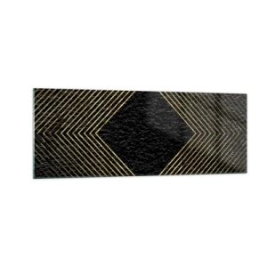 Obraz na szkle - Czarne tło z geometrycznym wzorem złotych linii - 140x50cm - Geometria w stylu glamour - Nowoczesna dekoracja ścienna do salonu i sypialni ARTTOR