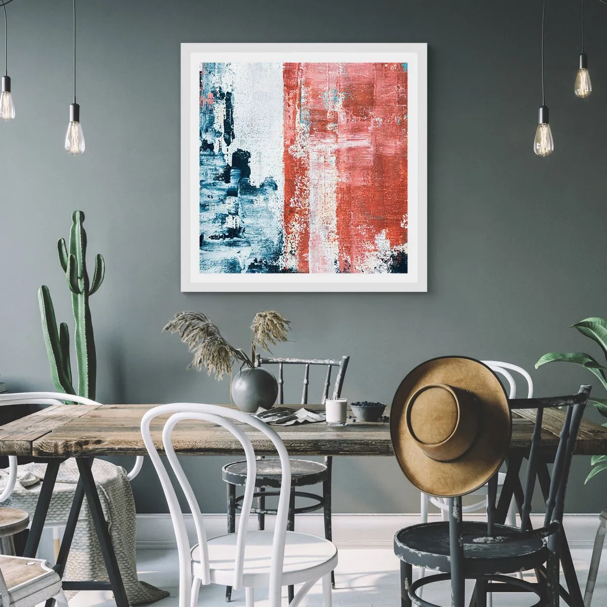 Plakat w białej ramie - Abstrakcyjne pół na pół - 60x60 cm