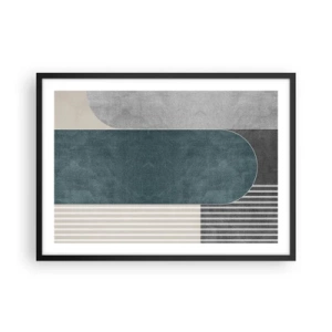 Plakat w czarnej ramie - Geometryczna abstrakcja w odcieniach szarości i zieleni - 70x50cm - Kompozycja na poziomie - Nowoczesna dekoracja ścienna do salonu i sypialni ARTTOR