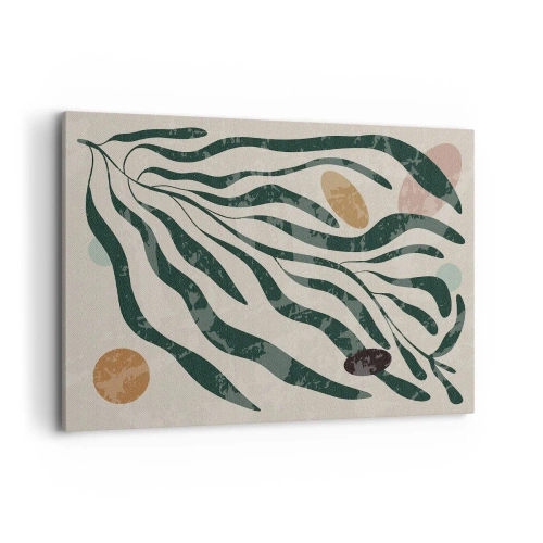 Obraz na płótnie - Organiczne linie i kształty w zieleni i beżu - 100x70cm - Pośród zieleni - Nowoczesna dekoracja ścienna do salonu, kuchni i sypialni ARTTOR