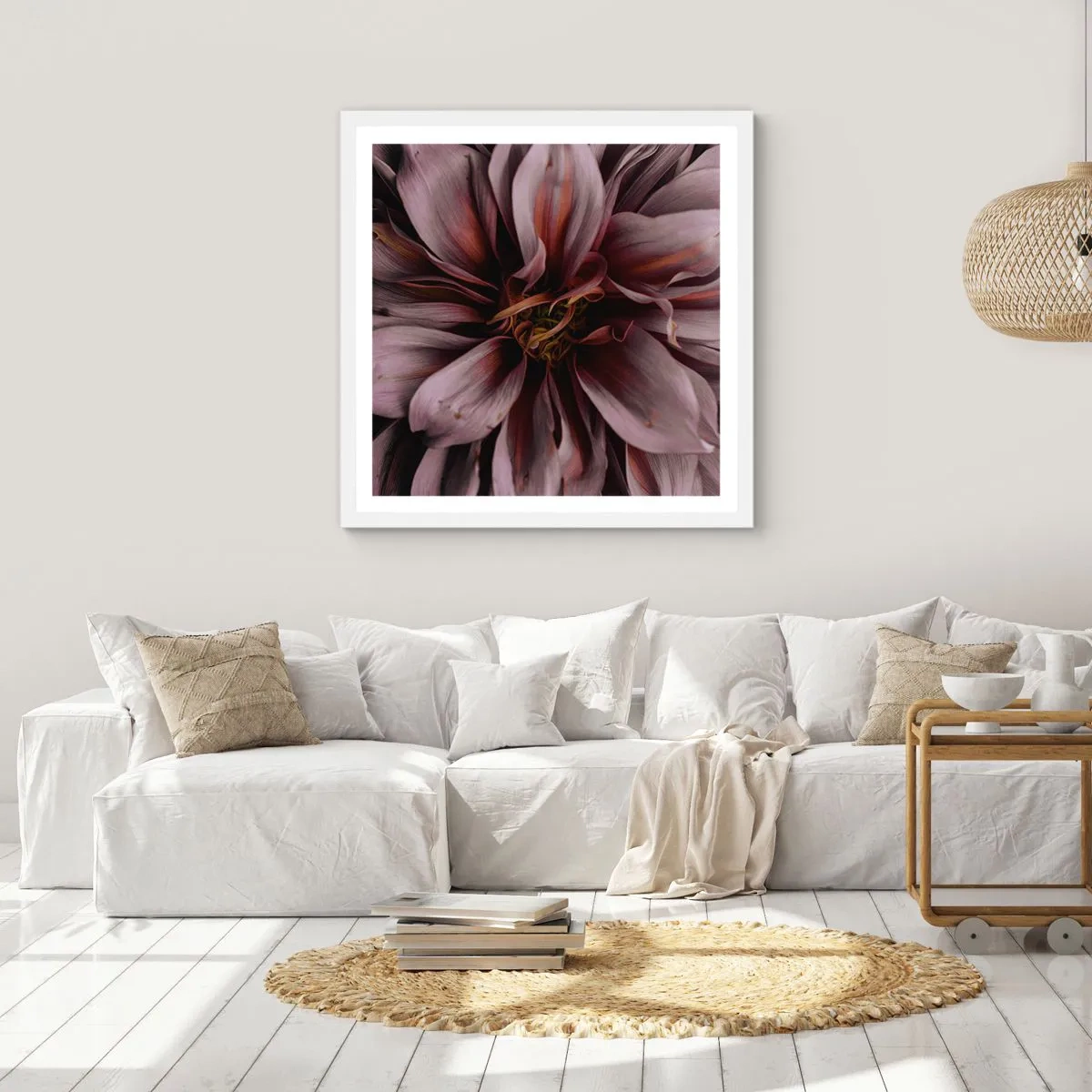 Plakat w białej ramie - Kwietne serce - 60x60 cm
