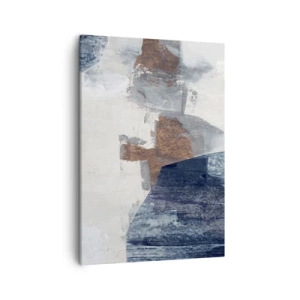 Obraz na płótnie - Nowoczesna abstrakcja w odcieniach bieli, granatu i brązu - 50x70cm - Błękitno-brunatne kształty - Nowoczesna dekoracja ścienna do salonu, kuchni i sypialni ARTTOR