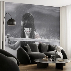 Fototapeta Premium Sand - Wojowniczka z mieczem w deszczu - 100x70cm - Piękna i niebezpieczna - Nowoczesna dekoracja ścienna do salonu, kuchni i sypialni ARTTOR