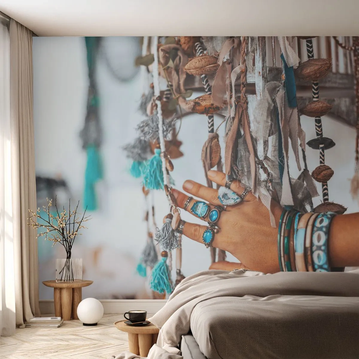 Fototapeta Premium Sand - Lokalne skarby - Kobieca Dłoń, Biżuteria, Boho - 450x315 cm