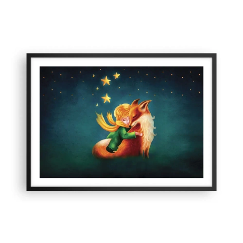 Plakat w czarnej ramie - Chłopiec z lisem w magicznej scenerii z gwiazdami - 70x50cm - Mały Książę - Nowoczesna dekoracja ścienna do salonu i sypialni ARTTOR