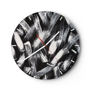 Zegar ścienny - Białe pociągnięcia pędzla na czarnym tle w stylu industrialnym - 30x30cm - Abstrakcja w duchu industrialnym - Nowoczesna dekoracja ścienna do salonu, kuchni i sypialni ARTTOR