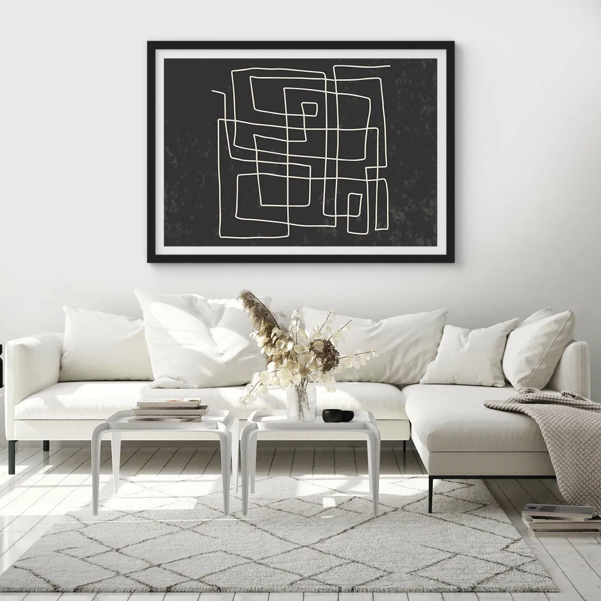 Plakat w czarnej ramie - Abstrakcyjny wzór geometryczny na ciemnym tle - 70x50cm - Nie taki prosty - Nowoczesna dekoracja ścienna do salonu i sypialni ARTTOR