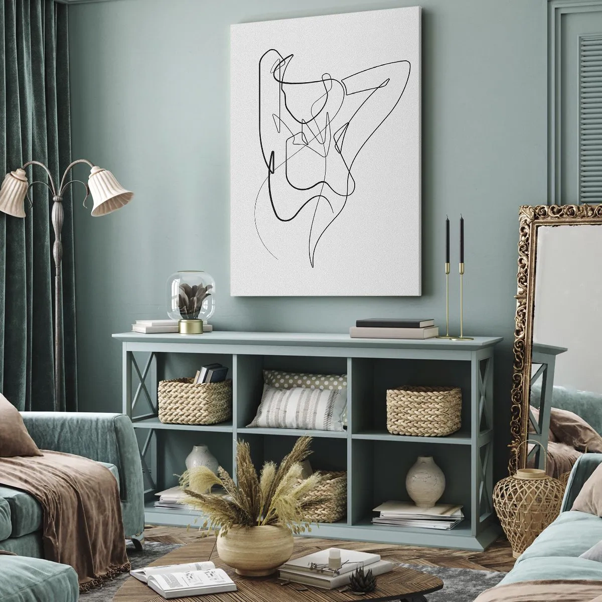 Obraz na płótnie - Minimalistyczny kontur kobiecej sylwetki - 70x100cm - Naprawdę, jaka jesteś... - Nowoczesna dekoracja ścienna do salonu i sypialni ARTTOR