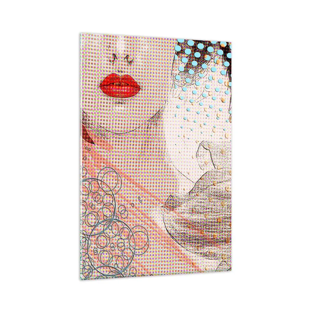 Obraz na szkle - Abstrakcyjna grafika z motywem ust i orchidei - 80x120cm - Komiksowa heroina - Nowoczesna dekoracja ścienna do salonu i sypialni ARTTOR