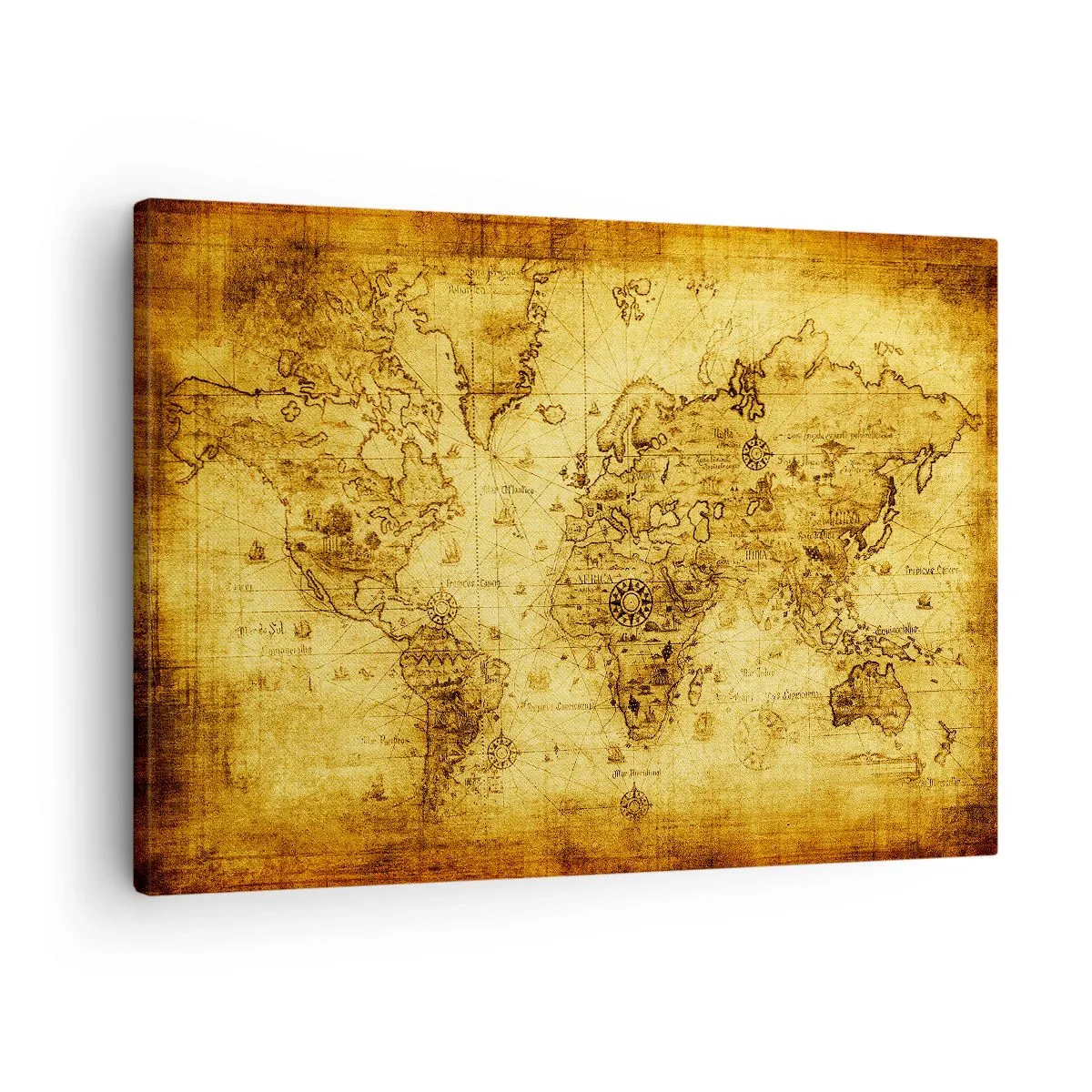 Obraz na płótnie - Starożytna mapa świata w stylu vintage - 70x50cm - Dziwny jest ten świat - Nowoczesna dekoracja ścienna do salonu i sypialni ARTTOR