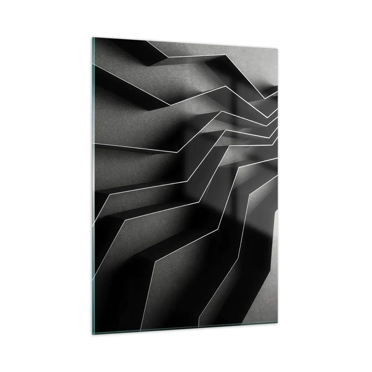 Obraz na szkle - Czarne geometryczne formy z głębią i światłocieniem - 50x70cm - Przestrzenny porządek - Nowoczesna dekoracja ścienna do salonu, kuchni i sypialni ARTTOR