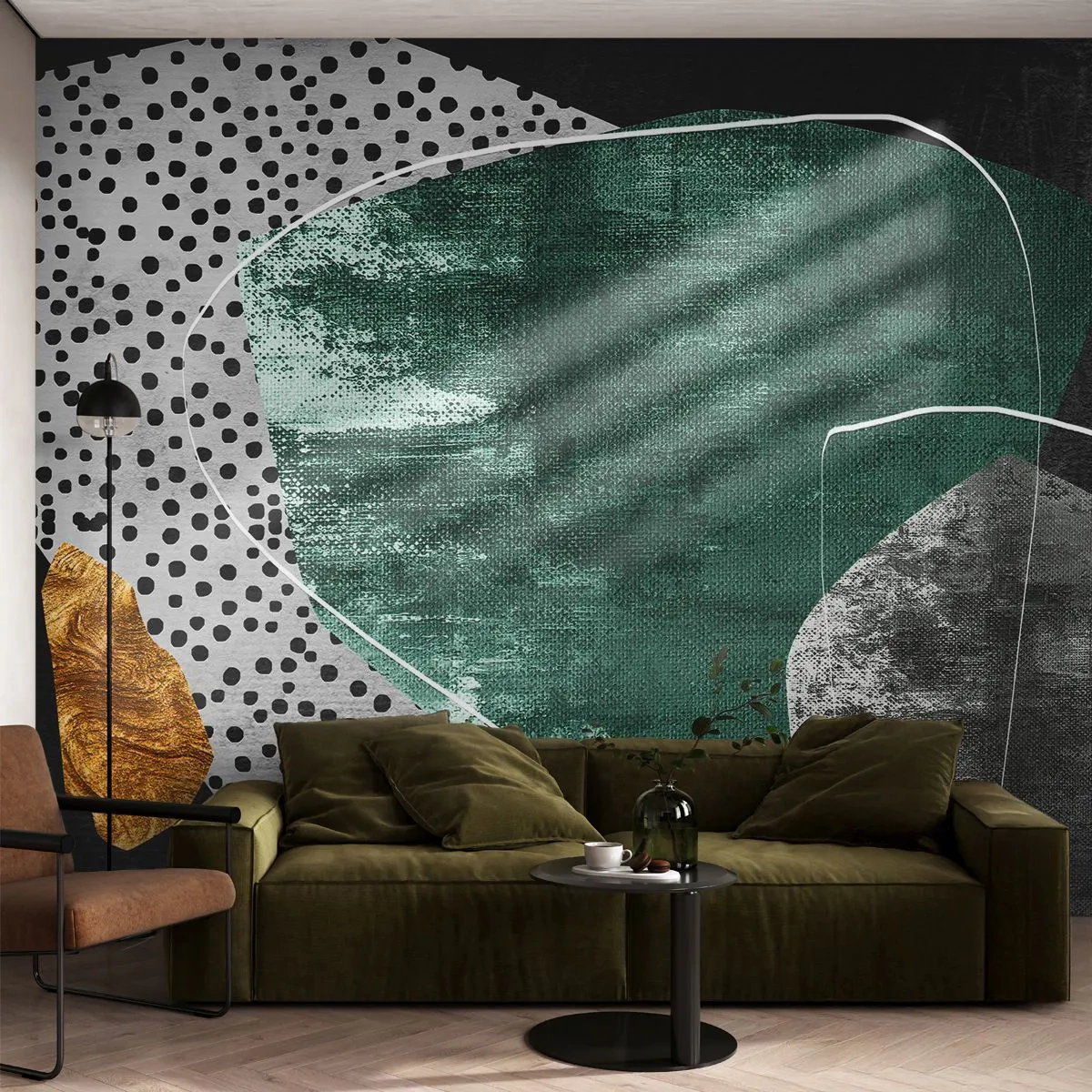 Fototapeta Premium Canvas - Barwna abstrakcja z płatkiem złota - Abstrakcja, Tekstura, Kolaż - 200x140 cm