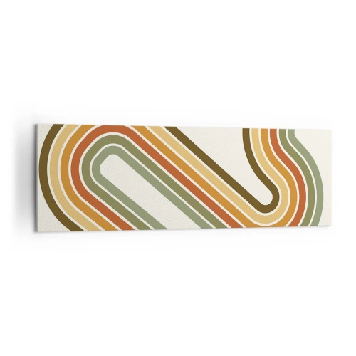 Obraz na płótnie - Geometryczny wzór w odcieniach zieleni, pomarańczu i beżu na jasnym tle - 160x50cm - Zygzakiem do celu - Nowoczesna dekoracja ścienna do salonu i sypialni ARTTOR