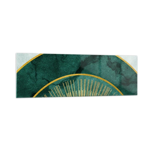 Obraz na szkle - Abstrakcyjny wzór z okręgami w szmaragdowym i złotym kolorze - 160x50cm - Inny układ słoneczny - Nowoczesna dekoracja ścienna do salonu i sypialni ARTTOR