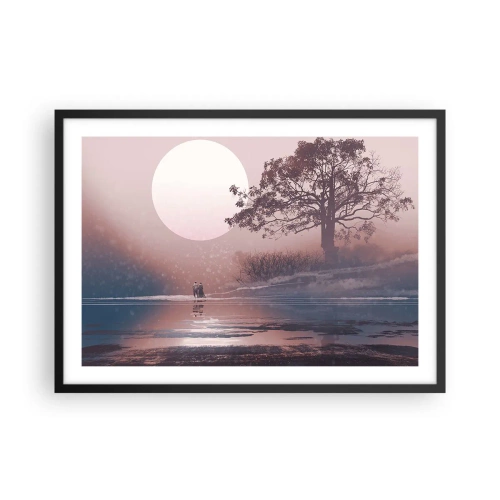 Plakat w czarnej ramie - Romantyczna scena z księżycem i drzewem nad wodą - 70x50cm - Nocne dziwy - Nowoczesna dekoracja ścienna do salonu i sypialni ARTTOR