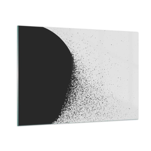 Obraz na szkle - Abstrakcja czarnej masy rozpadającej się na białym tle - 100x70cm - Ruch cząsteczek - Nowoczesna dekoracja ścienna do salonu, kuchni i sypialni ARTTOR