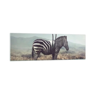 Obraz na szkle - Surrealistyczna zebra na tle trawiastego krajobrazu - 160x50cm - Uwaga! Usterka - Nowoczesna dekoracja ścienna do salonu i sypialni ARTTOR