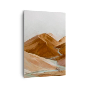 Obraz na płótnie - Piaszczyste wzgórza z wijącą się rzeką w ciepłych, ziemistych tonach - 70x100cm - Do źródła - Nowoczesna dekoracja ścienna do salonu i sypialni ARTTOR
