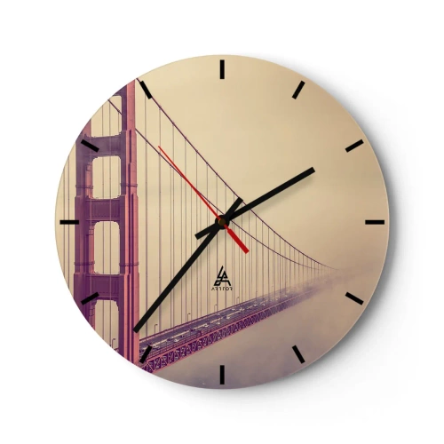 Zegar ścienny - Most Golden Gate w mglistym tle - 30x30cm - Między niebem a ziemią - Nowoczesna dekoracja ścienna do salonu, kuchni i sypialni ARTTOR