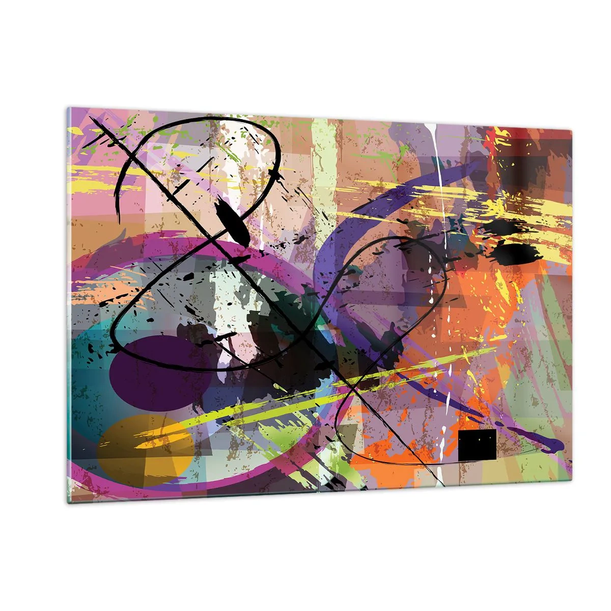 Obraz na szkle - Kolorowe abstrakcyjne formy i linie w dynamicznej kompozycji - 120x80cm - Można wprost lub naokoło - Nowoczesna dekoracja ścienna do salonu, kuchni i sypialni ARTTOR