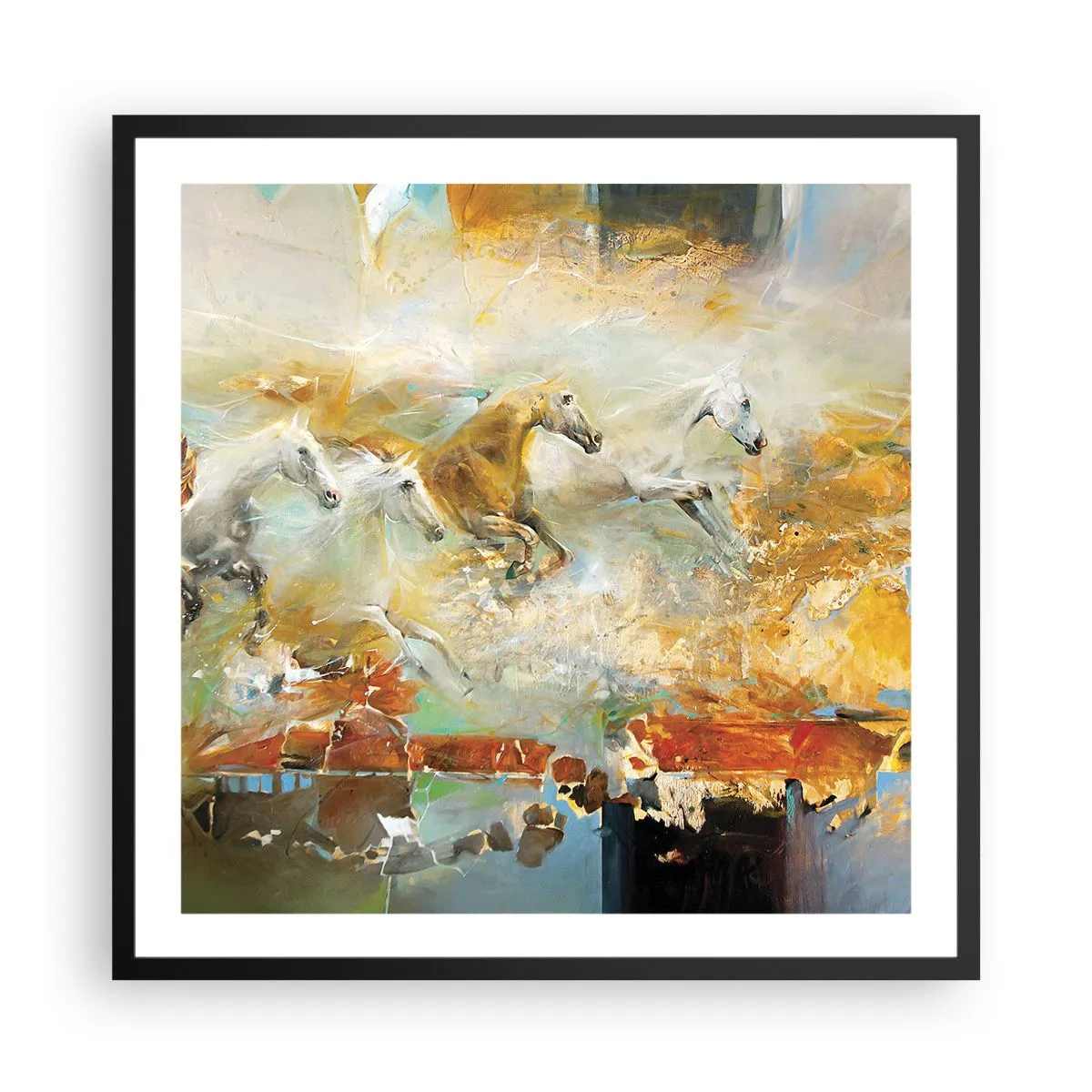 Plakat w czarnej ramie - Galopem przez światło - 60x60 cm