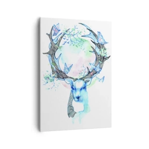 Obraz na płótnie - Jeleń z motylami - 50x70cm - Siła i delikatność natury - Nowoczesna dekoracja ścienna do salonu, kuchni i sypialni ARTTOR