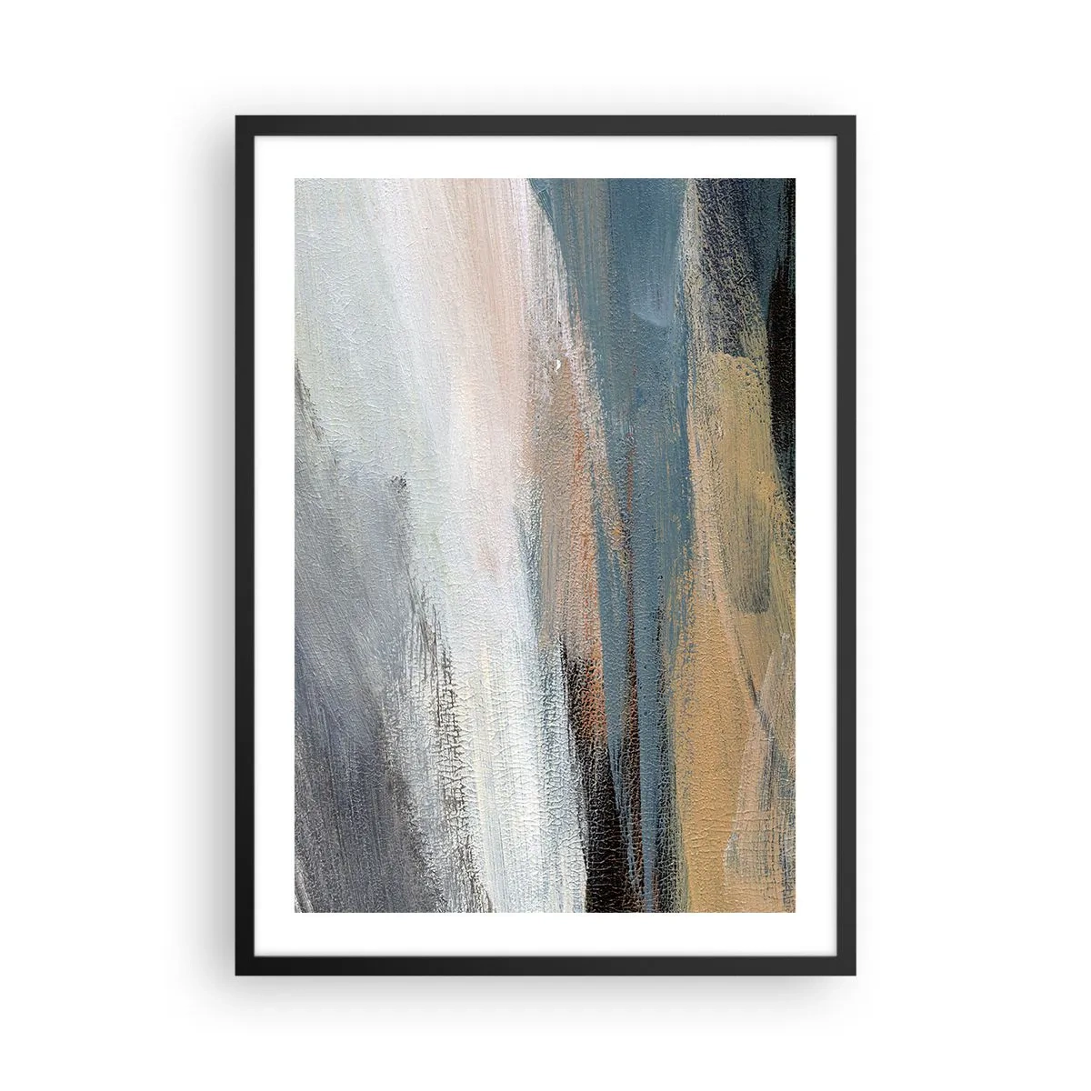 Plakat w czarnej ramie - Abstrakcyjna kompozycja w stonowanych barwach - 50x70cm - Abstrakcja: pejzaż północny - Nowoczesna dekoracja ścienna do salonu i sypialni ARTTOR