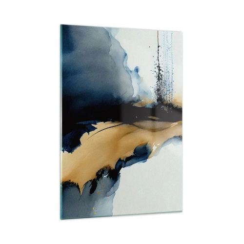 Obraz na szkle - Abstrakcyjna kompozycja w odcieniach granatu i beżu - 50x70cm - Za zasłoną - Nowoczesna dekoracja ścienna do salonu, kuchni i sypialni ARTTOR