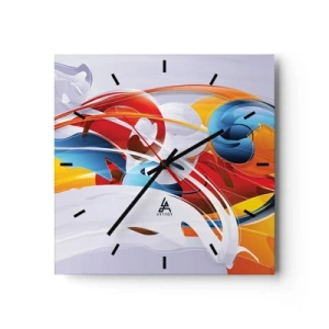 Zegar ścienny - Kolorowa abstrakcja z dynamicznymi liniami i żywymi barwami - 30x30cm - Taniec żywiołów - Nowoczesna dekoracja ścienna do salonu i sypialni ARTTOR