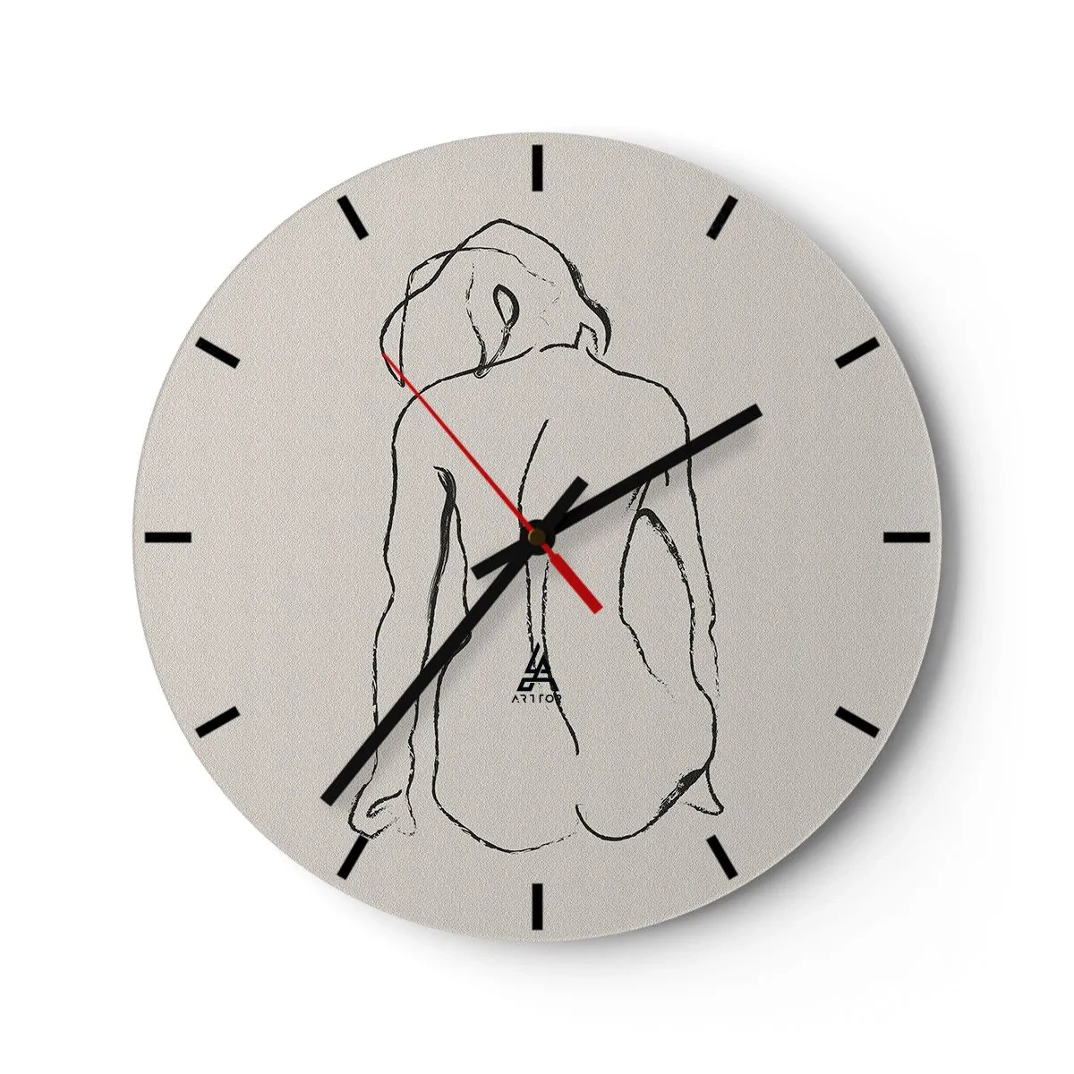 Zegar ścienny - Subtelny szkic kobiecej sylwetki na jasnym tle - 30x30cm - Akt dziewczęcy - Nowoczesna dekoracja ścienna do salonu, kuchni i sypialni ARTTOR