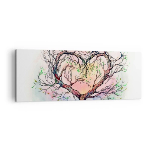 Obraz na płótnie - Drzewo w kształcie serca na tle delikatnych pastelowych kolorów - 140x50cm - Razem przeciwko wichurom - Nowoczesna dekoracja ścienna do salonu i sypialni ARTTOR
