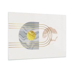 Obraz na szkle - Abstrakcyjny obraz w złocie i szarościach - 100x70cm - Jasność i blask - Nowoczesna dekoracja ścienna do salonu, kuchni i sypialni ARTTOR