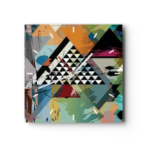 Zegar ścienny - Abstrakcyjna kompozycja geometrycznych kształtów i barw - 30x30cm - Jakie to proste - Nowoczesna dekoracja ścienna do salonu i sypialni ARTTOR