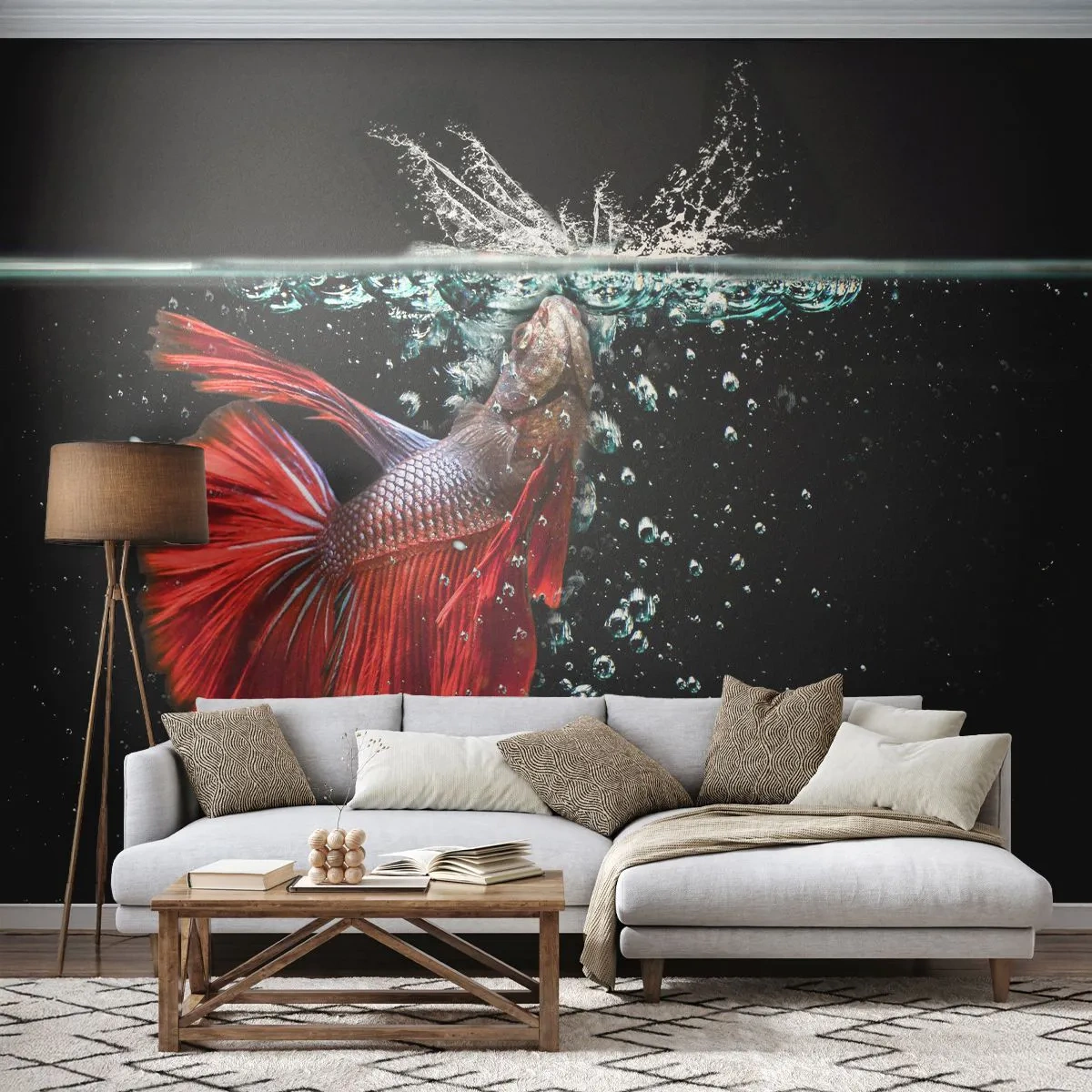 Fototapeta Premium Sand - Betta splendens w dynamicznym ujęciu pod wodą - 100x70cm - Masz trzy życzenia - Nowoczesna dekoracja ścienna do salonu, kuchni i sypialni ARTTOR