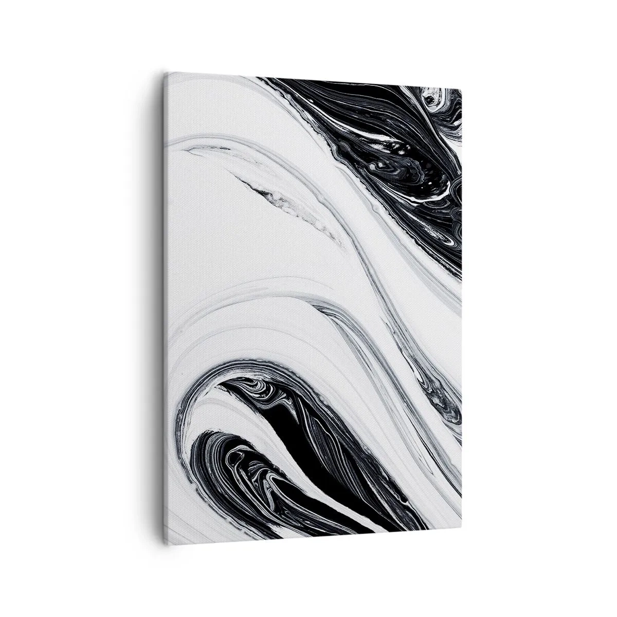 Obraz na płótnie - Abstrakcyjna czarno-biała kompozycja z płynnymi, falistymi wzorami - 50x70cm - Połączenie przeciwieństw - Nowoczesna dekoracja ścienna do salonu, kuchni i sypialni ARTTOR